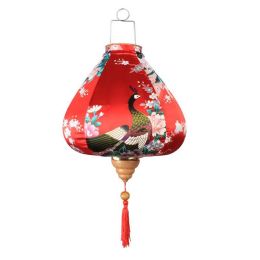 12 Inches Red Peacock Satin Cloth Lantern Chinese Hanging Paper Lanterns Festival Decoration for Outdoor Party Wedding Garden