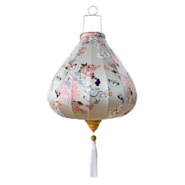 12 Inches Grey Butterfly Satin Cloth Lantern Chinese Hanging Paper Lanterns Festival Decoration for Outdoor Party Wedding Garden