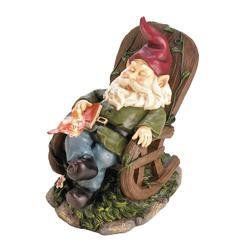 Solar Red Bird Rocking Chair Gnome