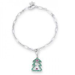 Christmas Tree 0.35ct Cz Rhodium Holiday Charm Bracelet