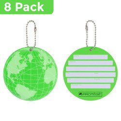 Protege Neon Round EZ ID Luggage Tags, Green Family Pack (8 Tags)
