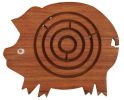 Benzara Pig Shape Labyrinth ball maze puzzle game In Wood, Brown