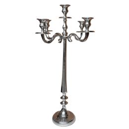 24 Inches Handcrafted 5 Arms Aluminum Candelabra in Traditional Style, Polished Silver