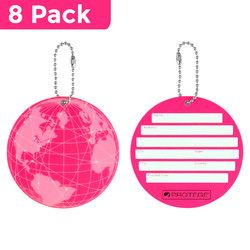 Protege Neon Round EZ ID Luggage Tags, Pink Family Pack (8 Tags)