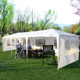 Heavy Duty Canopy Event Tent-10'x30' Outdoor White Gazebo Party Wedding Tent, Sturdy Steel Frame Shelter w/5 Removable Sidewalls Waterproof Sun Snow,W
