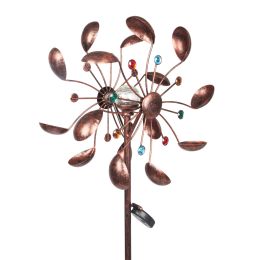 Solar Wind Spinner LED Lighting by Solar Powered Glass Ball with Kinetic Wind Aculptures Dual Direction Decorative Lawn Ornament Wind Mill
