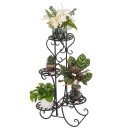 4 Potted Rounded Flower Metal Shelves Plant Pot Stand Decoration for Indoor Outdoor Garden Black RT