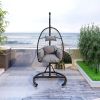 Hanging Swing Chair Outdoor Patio Wicker , PVC Rattan Swing Hammock Egg Chair with C Type Bracket , With Cushion and Pillow for Indoor,Outdoor, Gray