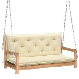 Swing Bench with Cream White Cushion 47.2" Solid Teak Wood