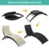 Patio Wicker Sun Lounger, PE Rattan Foldable Chaise Lounger with Removable Cushion and Bolster Pillow, Black Wicker and Beige Cushion (2 sets)