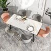 Modern Slate Dining Table, White Sintered Stone Top 55X27.5inch with Black Metal Legs,High Hardness Rectangle Dining Table