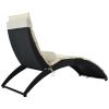 Patio Wicker Sun Lounger, PE Rattan Foldable Chaise Lounger with Removable Cushion and Bolster Pillow, Black Wicker and Beige Cushion (2 sets)