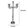 24 Inches Handcrafted 5 Arms Aluminum Candelabra in Traditional Style, Polished Silver