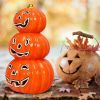 Halloween 3-Tier Color-Changing Lighted Ceramic Pumpkin Lantern