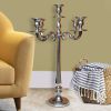 24 Inches Handcrafted 5 Arms Aluminum Candelabra in Traditional Style, Polished Silver
