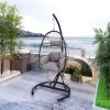 Hanging Swing Chair Outdoor Patio Wicker , PVC Rattan Swing Hammock Egg Chair with C Type Bracket , With Cushion and Pillow for Indoor,Outdoor, Gray