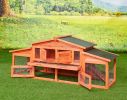 71' Large Wooden Rabbit Hutch Small Animal House with 2 Run Play Area