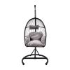 Hanging Swing Chair Outdoor Patio Wicker , PVC Rattan Swing Hammock Egg Chair with C Type Bracket , With Cushion and Pillow for Indoor,Outdoor, Gray
