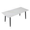 Modern Slate Dining Table, White Sintered Stone Top 55X27.5inch with Black Metal Legs,High Hardness Rectangle Dining Table