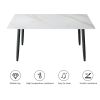 Modern Slate Dining Table, White Sintered Stone Top 55X27.5inch with Black Metal Legs,High Hardness Rectangle Dining Table