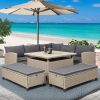 6-Piece Patio Furniture Set Outdoor Wicker Rattan Sectional Sofa with Table and Benches for Backyard, Garden, Poolside