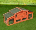 71' Large Wooden Rabbit Hutch Small Animal House with 2 Run Play Area