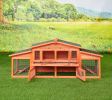 71' Large Wooden Rabbit Hutch Small Animal House with 2 Run Play Area