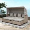 4 Piece UV-Resistant Resin Wicker Patio Sofa Set with Retractable Canopy, Cushions and Lifting Table,Brown