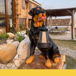 LED Solar Light Dog Lantern Sculpture Resin Craft Ornament Home Porch Decor Garden Solar Powered LED Light Dog Statues (style: Rottweiler)