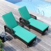 Outdoor patio pool PE rattan wicker chair wicker sun lounger, Adjustable backrest, beige cushion, Black wicker (2 sets)