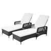 Outdoor patio pool PE rattan wicker chair wicker sun lounger, Adjustable backrest, beige cushion, Black wicker (2 sets)