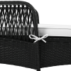 Outdoor patio pool PE rattan wicker chair wicker sun lounger, Adjustable backrest, beige cushion, Black wicker (2 sets)