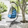 Swing Egg Chair with Stand Indoor Outdoor Wicker Rattan Patio Basket Hanging Chair with C Type bracket , with cushion and pillow(Banned from selling o