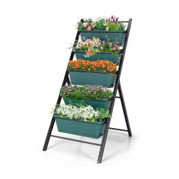 5-tier Vertical Garden Planter Box Elevated Raised Bed with 5 Container (Color: Green)