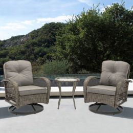 3pcs Outdoor Furniture Modern Wicker set (Color: Grey)