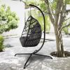 Swing Egg Chair with Stand Indoor Outdoor Wicker Rattan Patio Basket Hanging Chair with C Type bracket , with cushion and pillow(Banned from selling o