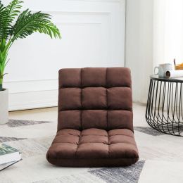 42-position adjustable backrest floor sofa chair, lounge chair with upholstered backrest, folding lazy chair for meditation, reading, watching, video (Color: brown, material: Cotton-polyester)