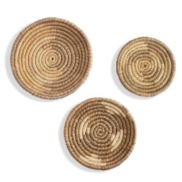 Seagrass Round Basket Set of 3 | Unique Farmhouse Wall Decor Tray for Wall Display or Home Decoration (Color: Tornado)