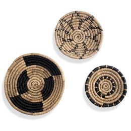 Seagrass Round Basket Set of 3 | Unique Farmhouse Wall Decor Tray for Wall Display or Home Decoration (Color: Rustic Mix)