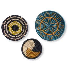 Seagrass Round Basket Set of 3 | Unique Farmhouse Wall Decor Tray for Wall Display or Home Decoration (Color: Starry Night)