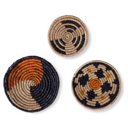 Seagrass Round Basket Set of 3 | Unique Farmhouse Wall Decor Tray for Wall Display or Home Decoration (Color: Bohemian Mix)