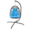 Swing Egg Chair with Stand Indoor Outdoor Wicker Rattan Patio Basket Hanging Chair with C Type bracket , with cushion and pillow(Banned from selling o