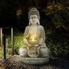 Meditating Sitting Buddha Solar Lights Outdoor Garden Patio Statue Light Decor