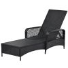 Outdoor patio pool PE rattan wicker chair wicker sun lounger, Adjustable backrest, beige cushion, Black wicker (2 sets)