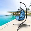 Swing Egg Chair with Stand Indoor Outdoor Wicker Rattan Patio Basket Hanging Chair with C Type bracket , with cushion and pillow(Banned from selling o