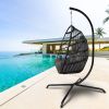 Swing Egg Chair with Stand Indoor Outdoor Wicker Rattan Patio Basket Hanging Chair with C Type bracket , with cushion and pillow(Banned from selling o