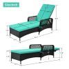 Outdoor patio pool PE rattan wicker chair wicker sun lounger, Adjustable backrest, beige cushion, Black wicker (2 sets)