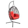 {Only Pick Up} Foldable Hanging Chair, Wicker Egg Chair With Stand For Outside, 300 LBS Capacity (Grey or Red)
