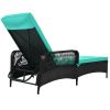 Outdoor patio pool PE rattan wicker chair wicker sun lounger, Adjustable backrest, beige cushion, Black wicker (2 sets)