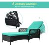 Outdoor patio pool PE rattan wicker chair wicker sun lounger, Adjustable backrest, beige cushion, Black wicker (2 sets)